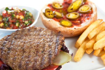 Grilled steak fillet with french fries and sauce