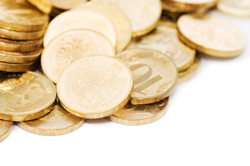 Golden coins isolated on white background