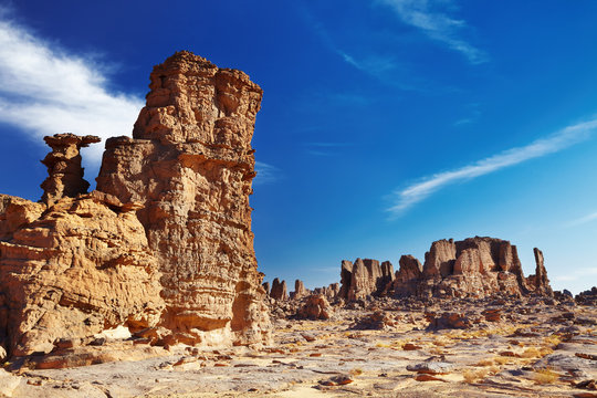 Bizarre sandstone cliffs in Sahara Desert