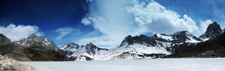 snow mountain and frozen lake