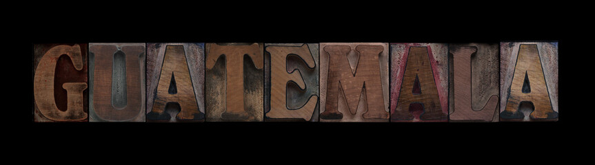 the word Guatemala in old letterpress wood type