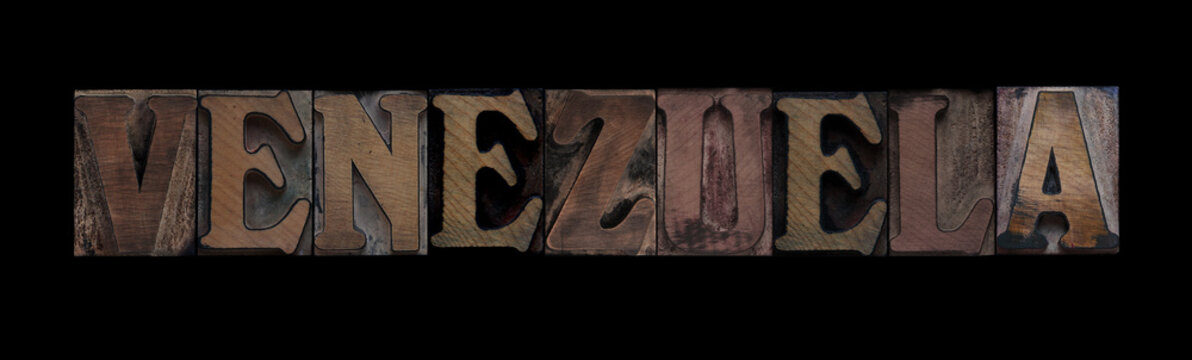 the word Venezuela in old letterpress wood type