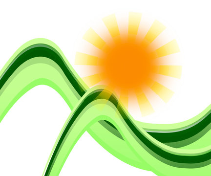 Green Hills and Sun Vector