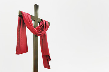 Wooden Cross with Red Cloth - 29079840