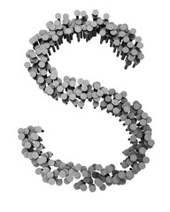 Alphabet made from hammered nails, letter S