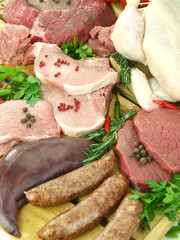 Fresh raw meat in a butcher shop