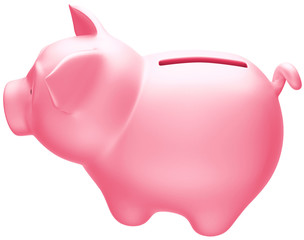 Pink piggy bank side view
