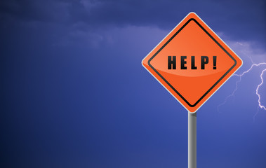 Signpost help on sky flash background.