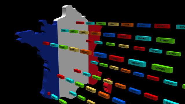 France map with lines of export containers animation