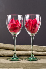 Two Wine Glasses With Rose Petals