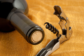 Corkscrew and wine