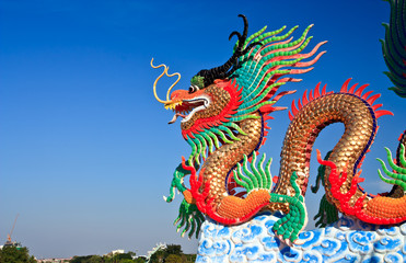 Dragon statue and natural blue sky  background