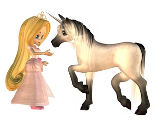 Foto op Plexiglas Pony Schattige Toon Sprookjesprinses en Eenhoorn