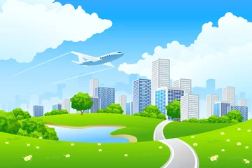 Photo sur Plexiglas Avion, ballon Paysage de la ville verte