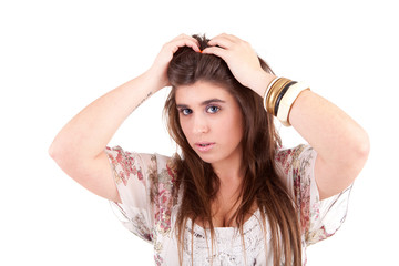 Fototapeta premium Young and beautiful woman portrait - isolated