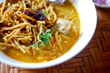 thai style spicy soup noodle , khao soy