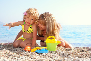 Child and mother on beach