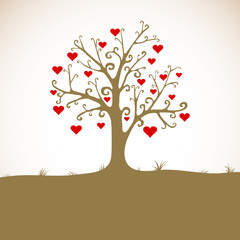 Land, grass, tree with hearts vector illustration