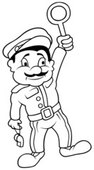Train Dispatcher - Black and White Cartoon illustration