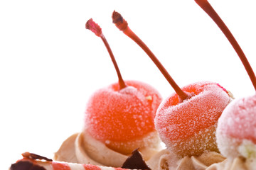 Cherry on top of ice cream cake