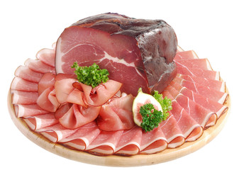 Ham and slices isolated