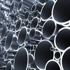 Lot of folded steel pipes