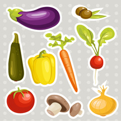 Cartoon vegetables stickers  , vector illustration