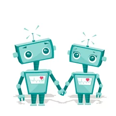 Deurstickers verliefde robots, vectorillustratie © karika