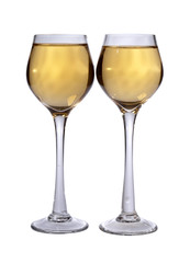 Two wine glasses on white