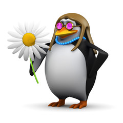 3d Penguin discovers the power of flowers