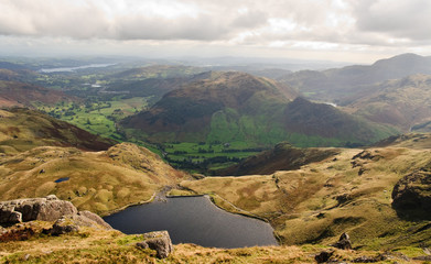 Stickle tarn and Langdale Valley - obrazy, fototapety, plakaty