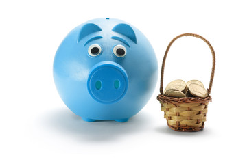 Piggy Bank and Basket of Coins