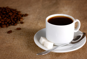 Coffee cup and beans
