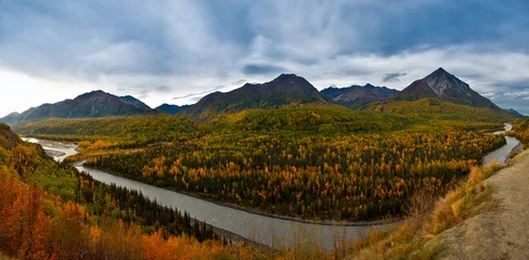 Papier Peint photo autocollant Denali Alaska Yukon River Panorama