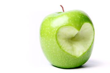 Apple with cut off heart shape.