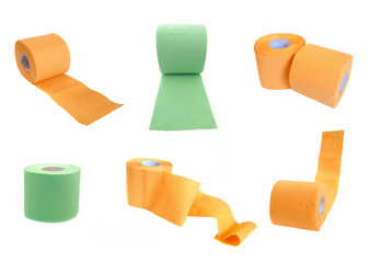 Toilet paper isolated on white background. Collage