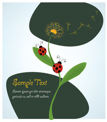 cute illustration with two ladybugs climbing a traxacum