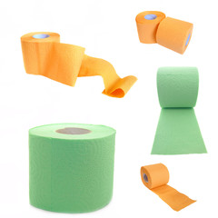 Toilet paper isolated on white background. Collage