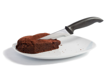 Chocolate cake with knife