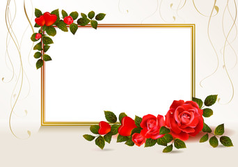 beige background with hearts and red roses