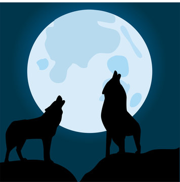 wolves howling at the moon