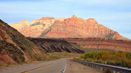 Driving towards Zion Canyon