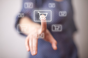 hand pressing shopping cart icon