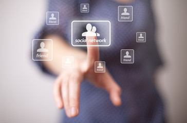 Fototapeta premium hand pressing Social network icon