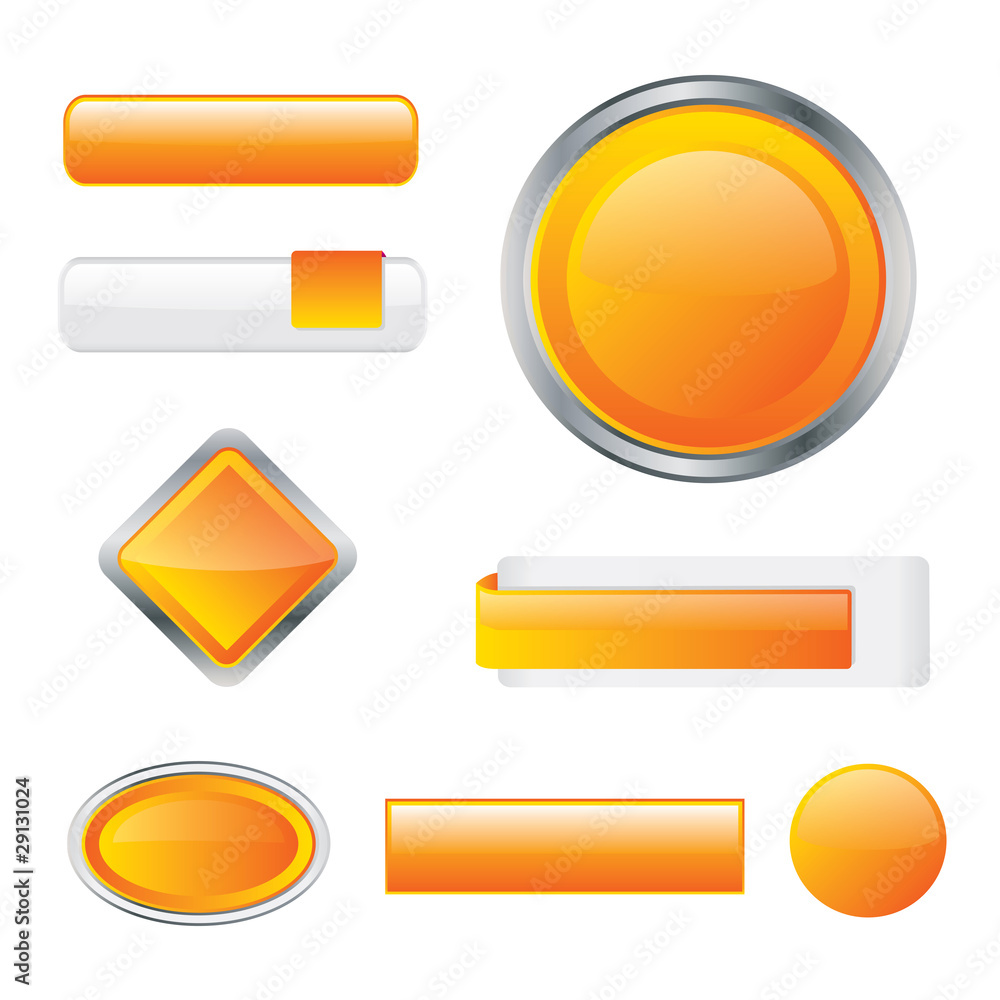 Poster modern glossy orange button set in different shapes