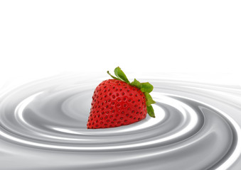 Strawberry stirred in milk
