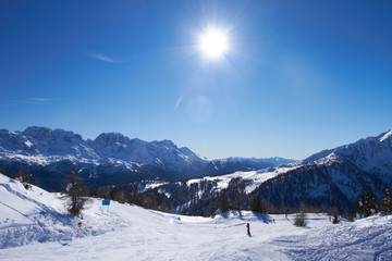 Fototapeta na wymiar View of ski slope in Italian Dolomites