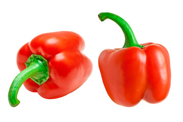 two red paprikas isolated on white background