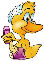 Duck with Shampoo - colored cartoon illustration