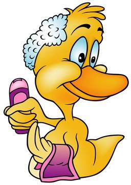 Duck with Shampoo - colored cartoon illustration